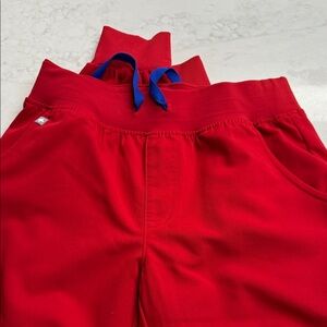 Figs Red Sweatpants with Blue Drawstring